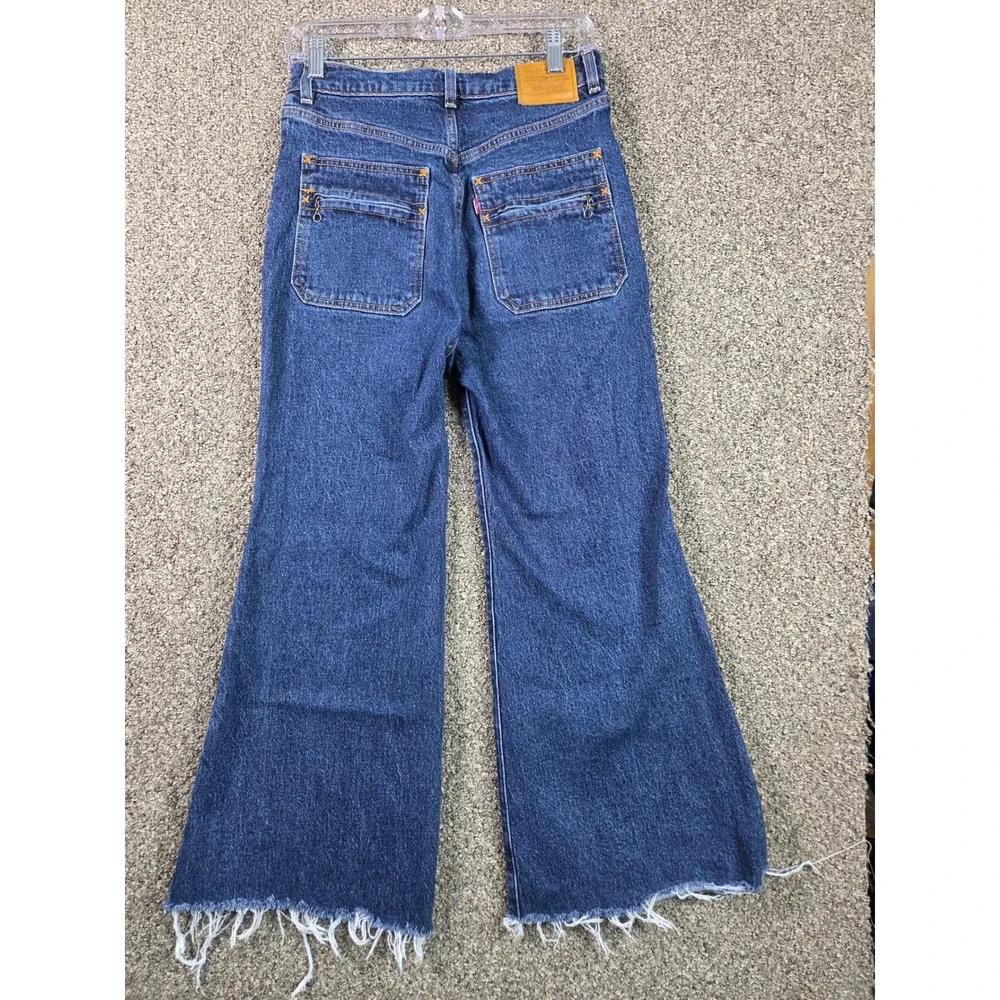 Levi's Ribcage Bell Jeans Womens 27 Blue Big E High Rise Flare Raw Hem 00088
